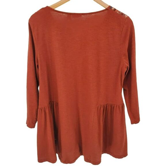 LOGO By Lori Goldstein Womens Fall Rust Embroidered Cotton Knit Tunic Top Sz M - Picture 2 of 10